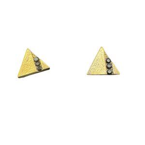 Gold Triangle Earrings With Black Gem Accents